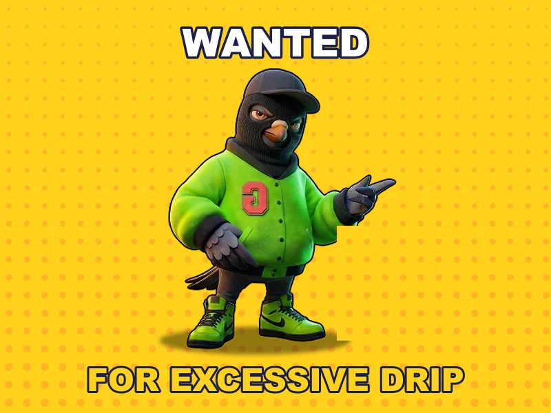 Wanted poster of the Gangcrime pigeon: wanted for excessive drip